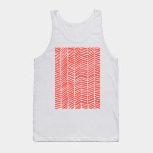 Herringbone Coral White Tank Top